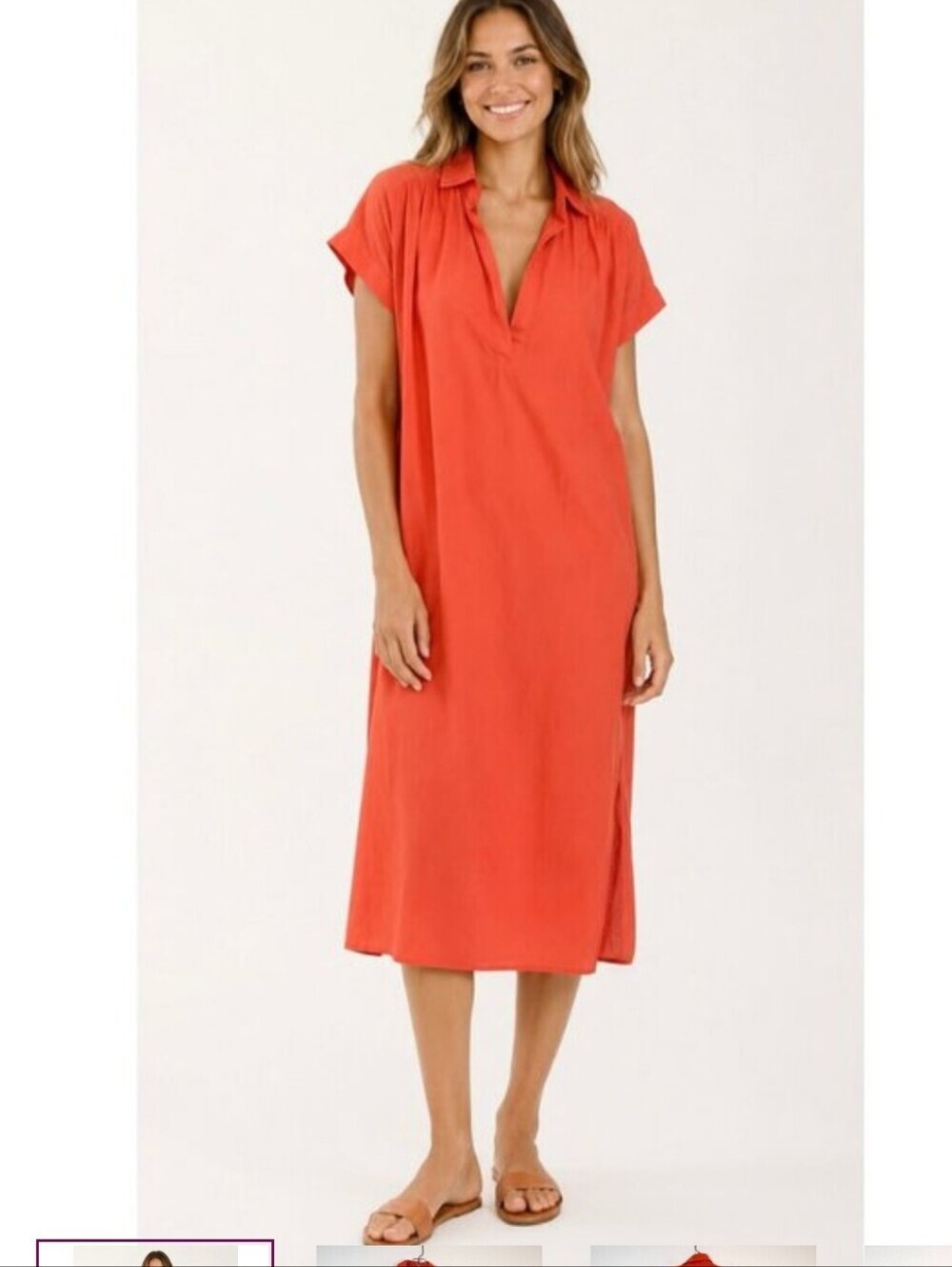 Cali By Cali Dreaming Orange Short Sleeve Maxi Shirt Dress Cotton